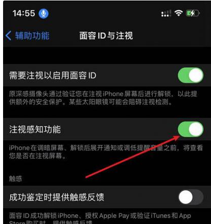 青县苹果14维修网点分享iPhone14注视感知功能有什么用 